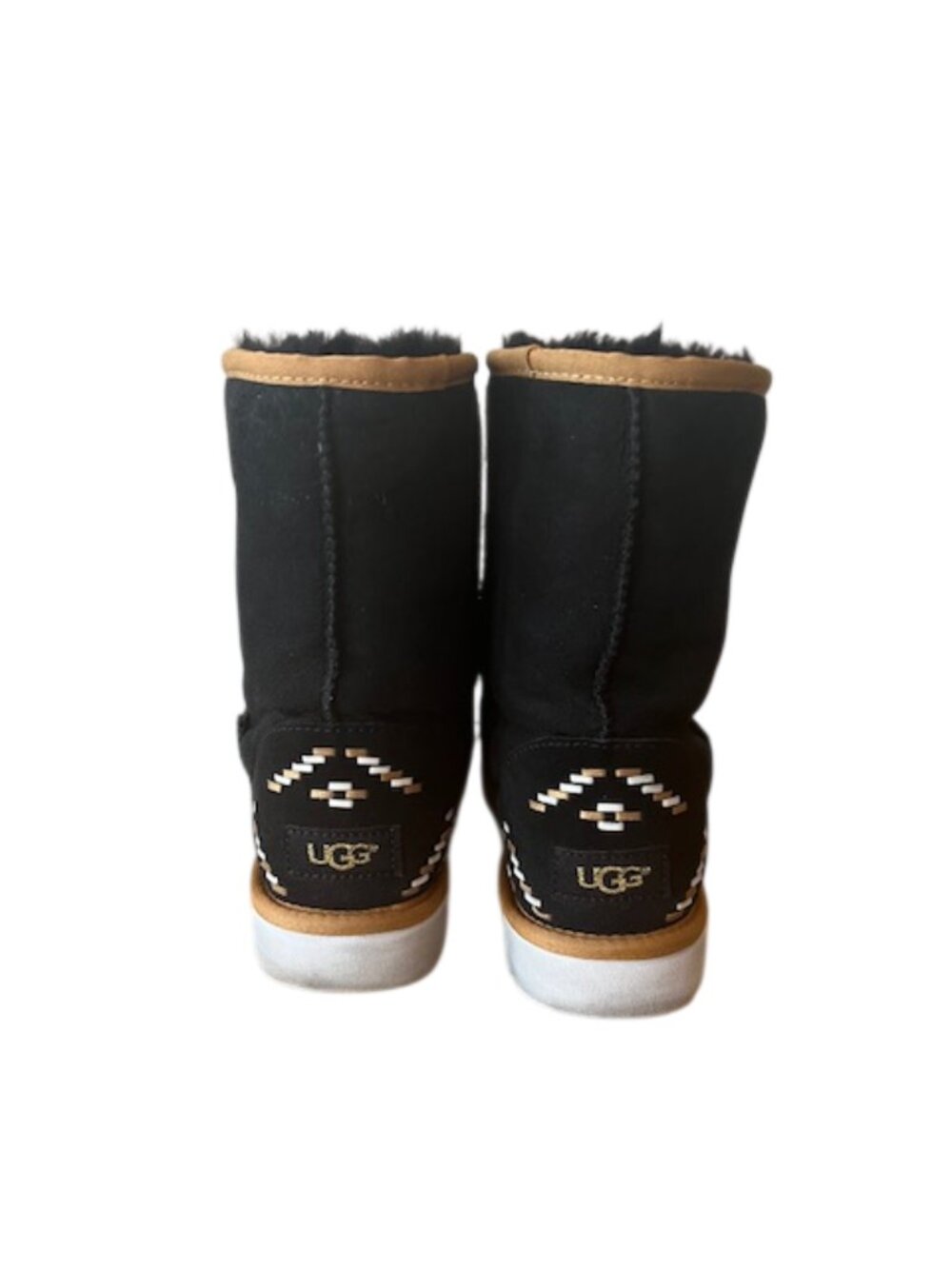 UGG Black Classic Short Rustic Weave Suede/Sheepskin Boots Southwest Pattern Sz7 - Picture 3 of 5